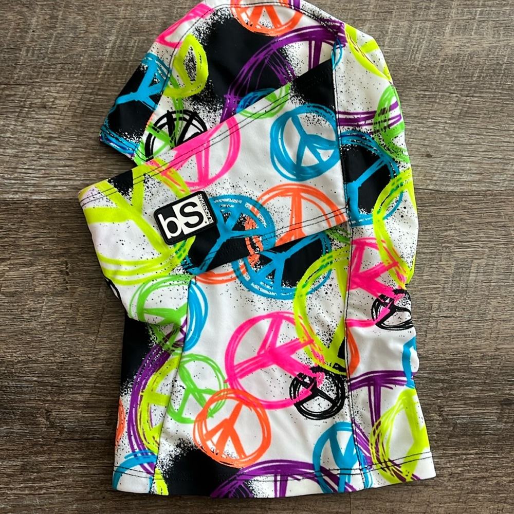 BlackStrap Youth ski hood. Colorful Peace Sign Design